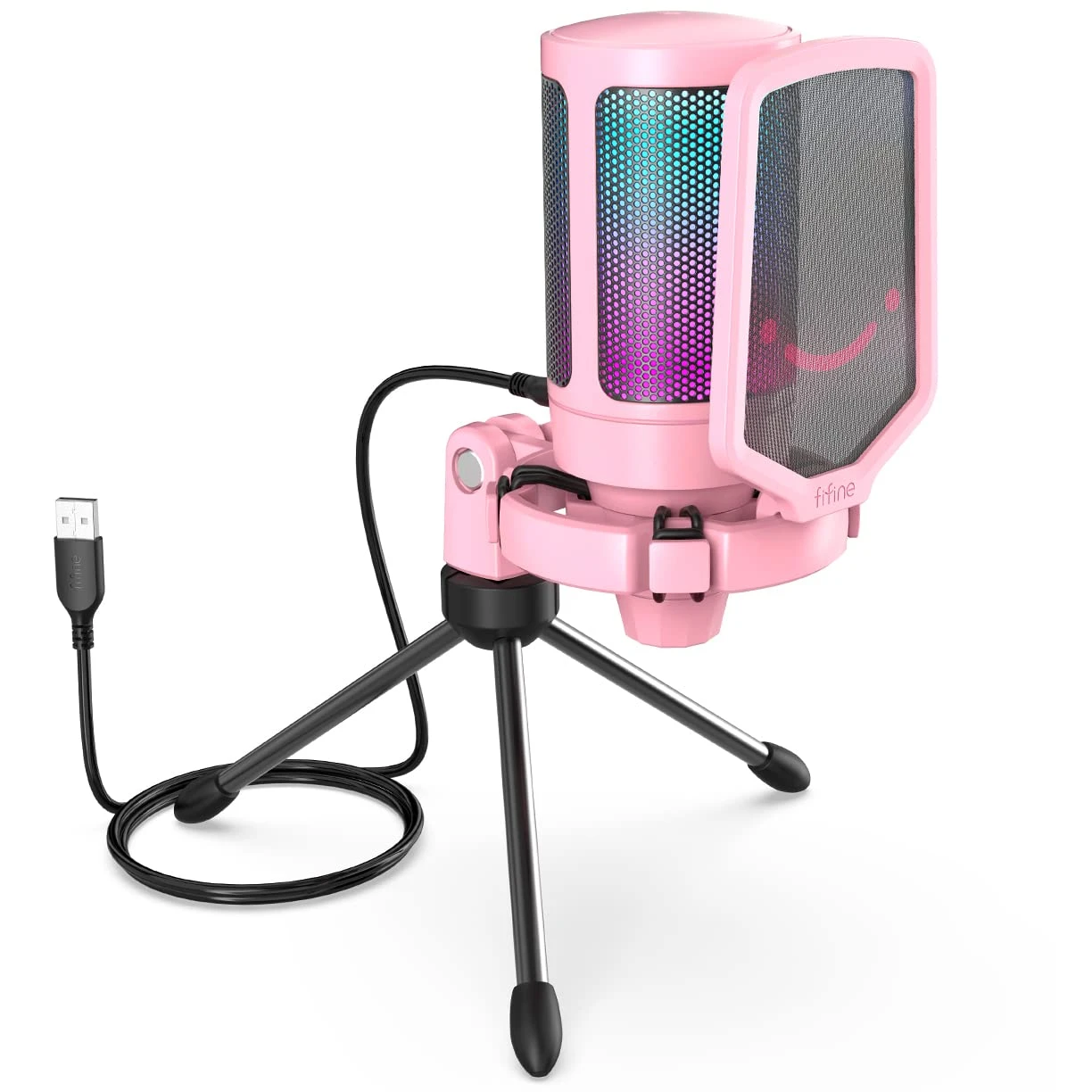 Fifine AmpliGame A6V RGB USB Gaming PC Microphone - Pink