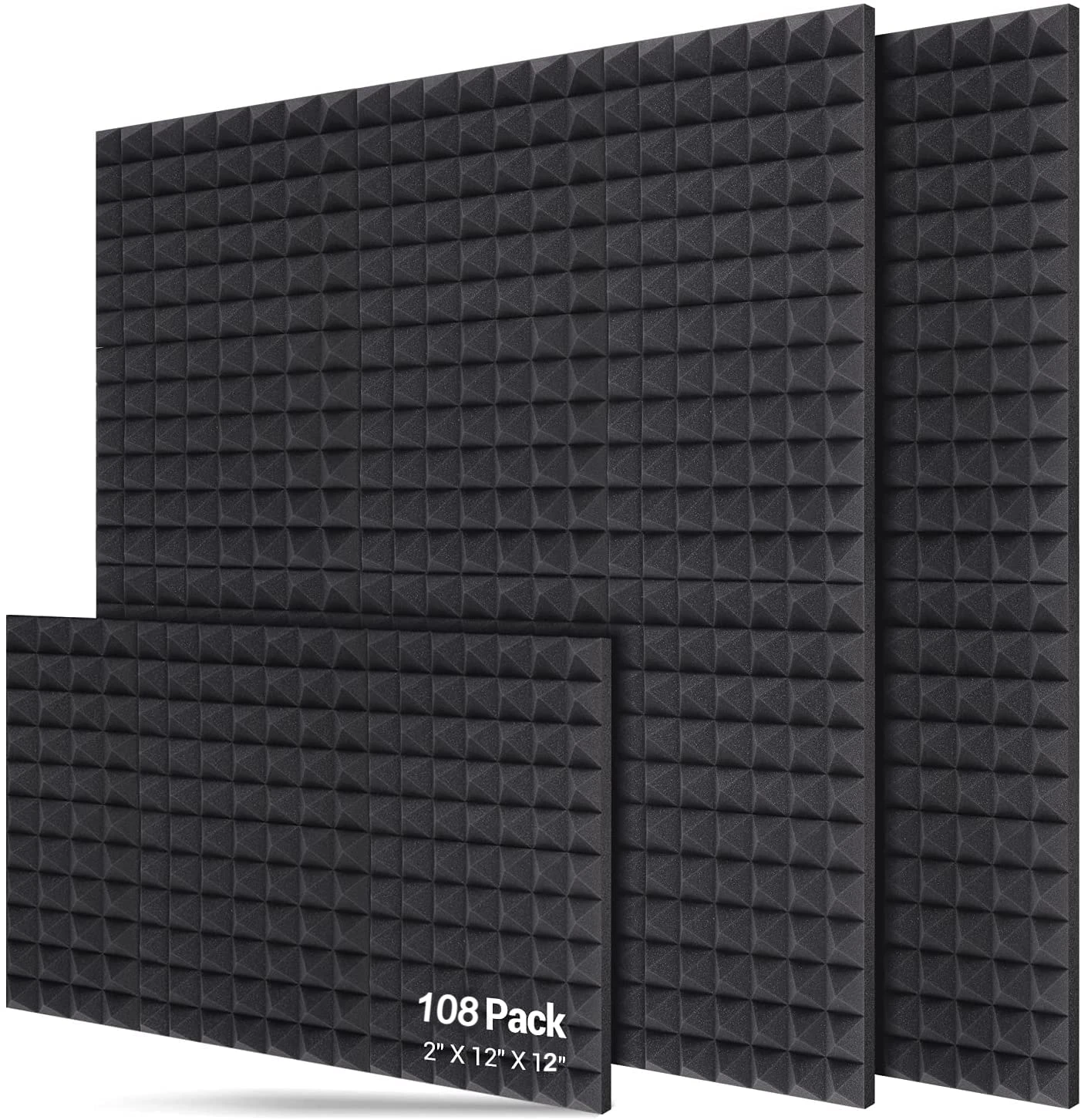 KS Studio 2x12x12 Pyramid Acoustic Foam Panels High Density 108 Pack - Black