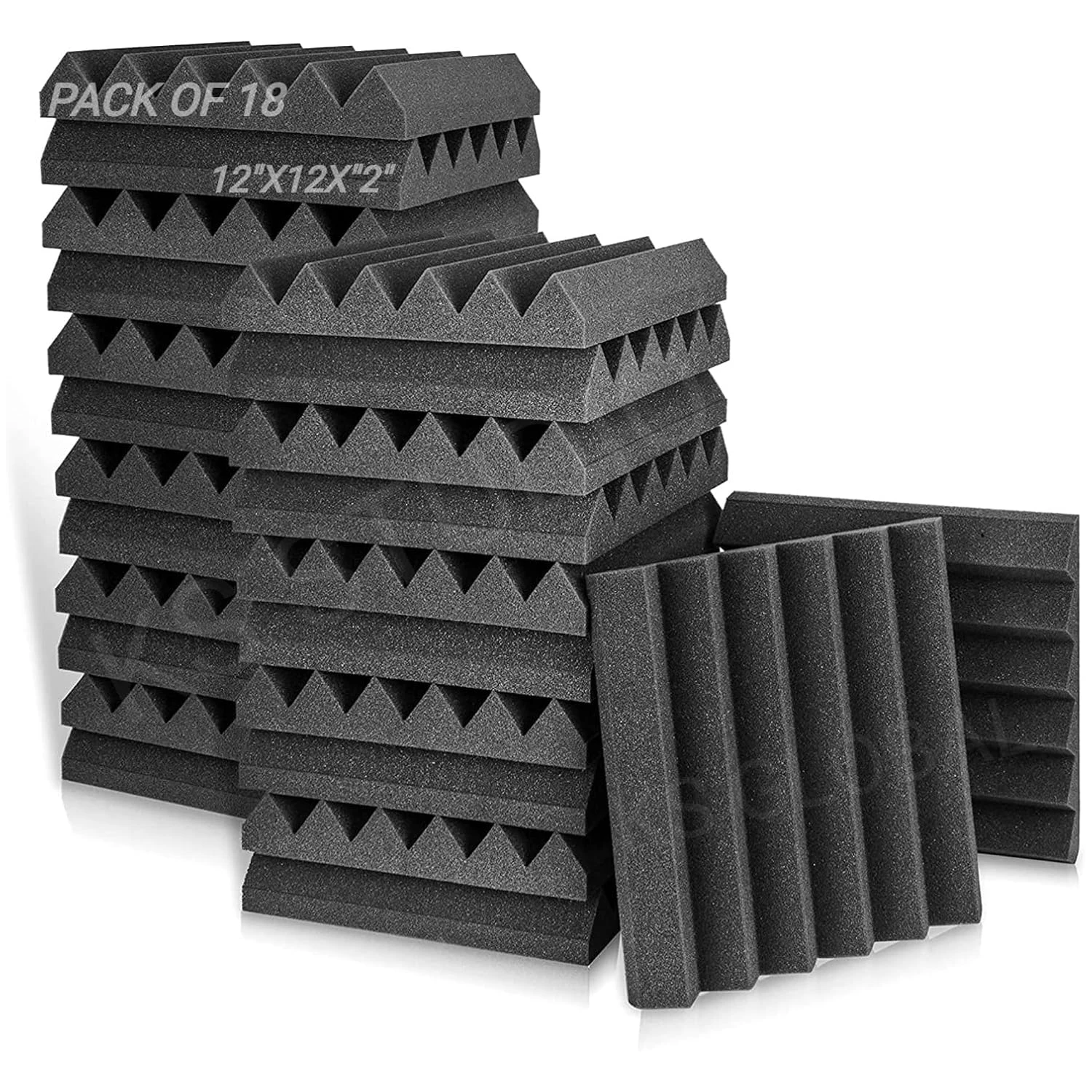 KS Studio Acoustic Foam Wedges Panels Fire Retardant 18 Pack - Black