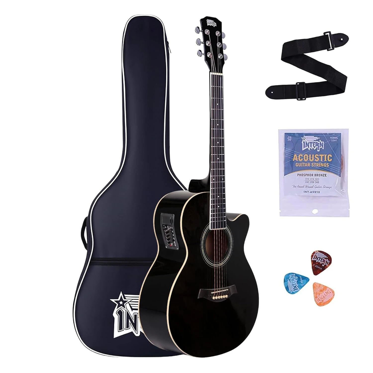Intern 40 Inch Cutaway Acoustic Guitar with Truss Rod - Black Kit