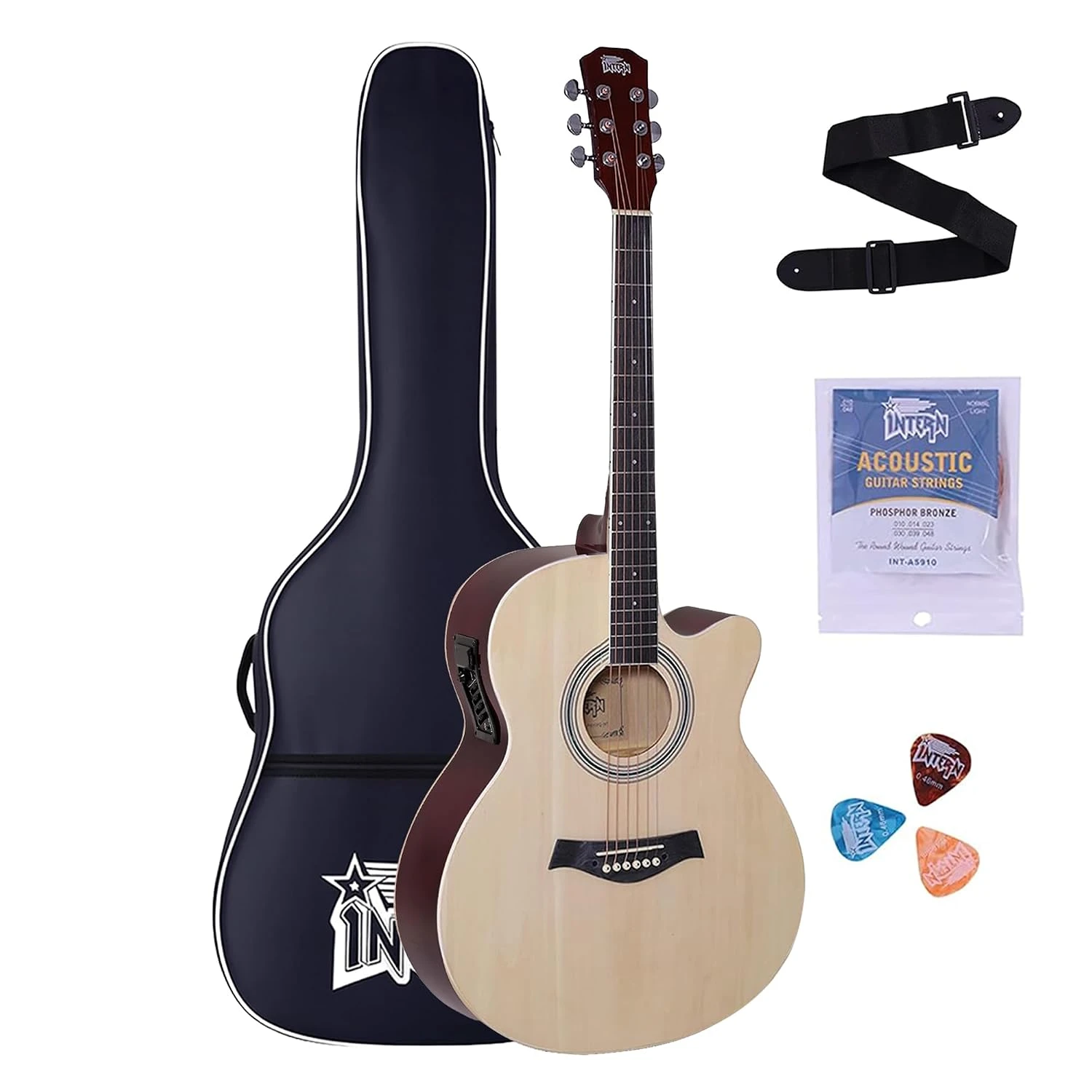 Intern 40 Inch Acoustic-Electric Cutaway Guitar 4-Band EQ - Natural Kit