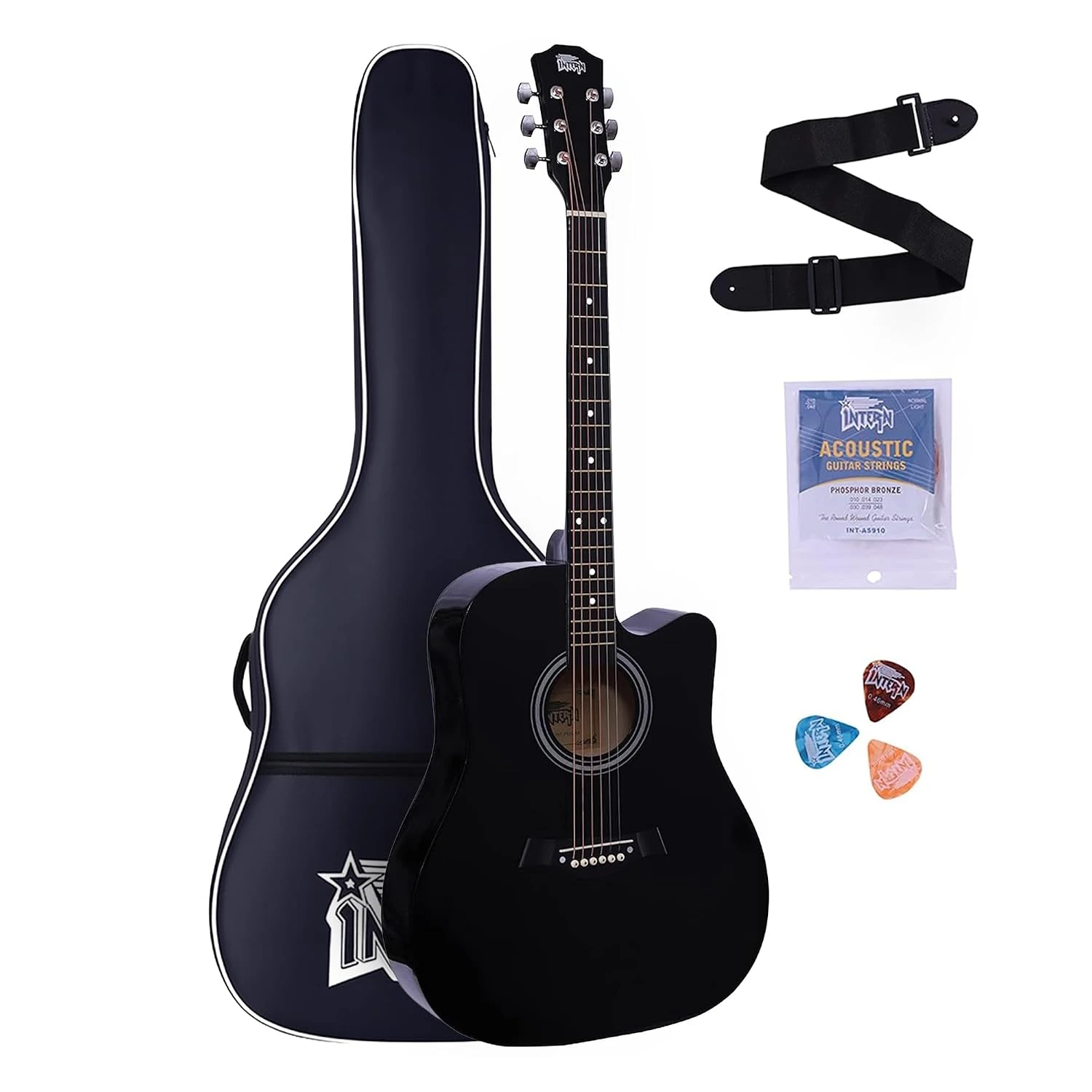 Intern 41 Inch Acoustic Cutaway Guitar with Truss Rod - Black Kit