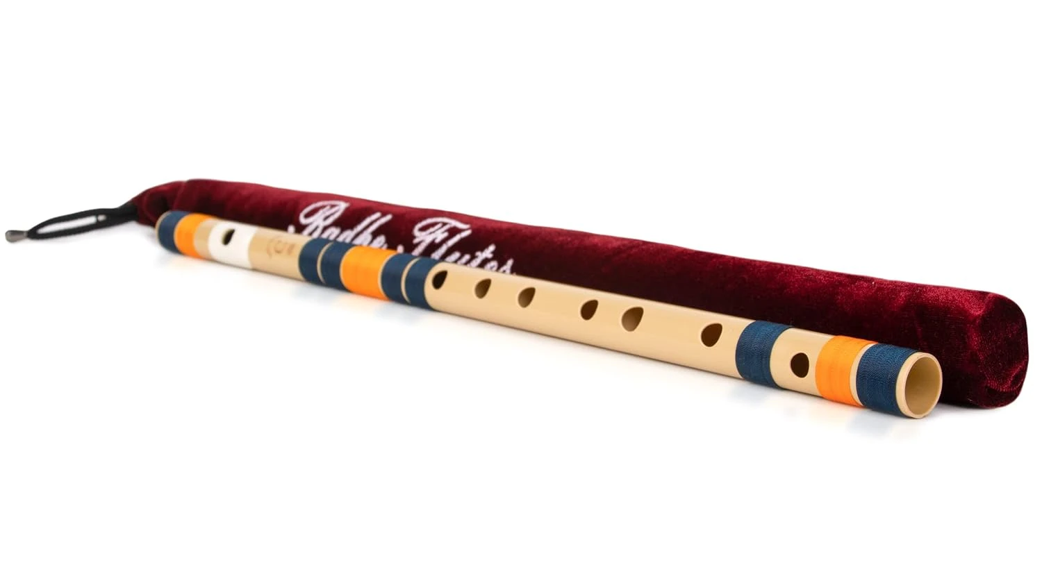 Radhe Flutes PVC Fiber C Natural Bansuri - Dark Blue & Orange Threads + Free Course