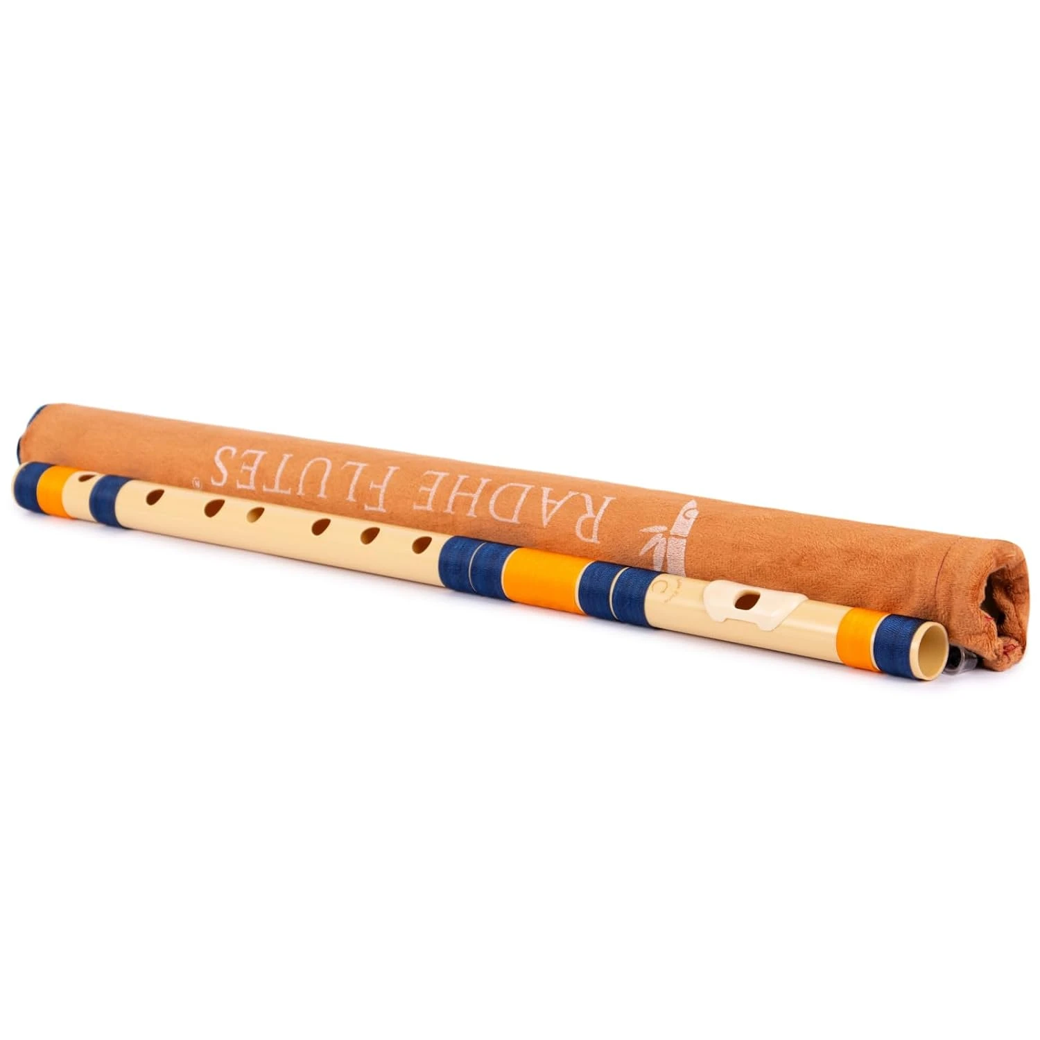 Radhe Flutes PVC Fiber C Natural Bansuri - Dark Blue & Orange Threads + Free Course