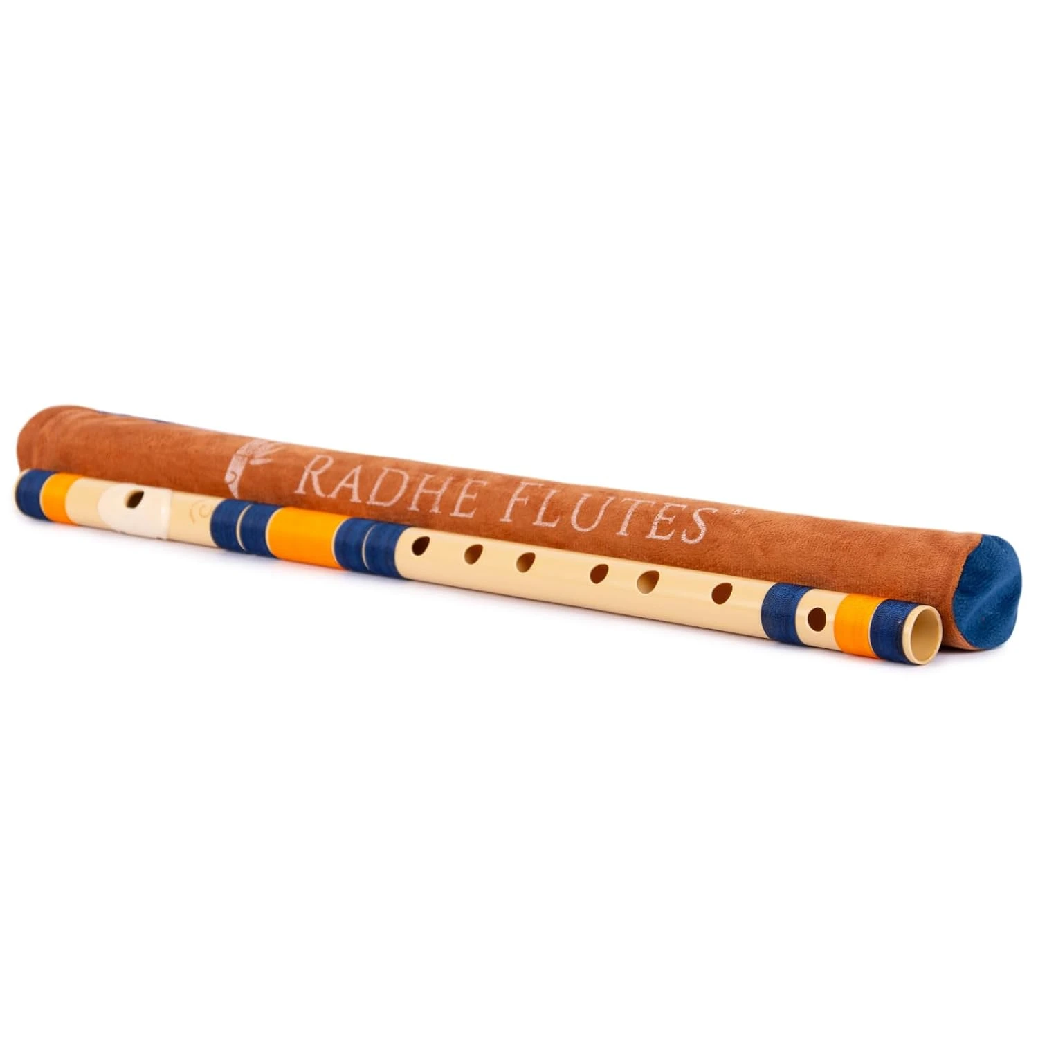 Radhe Flutes PVC Fiber C Natural Bansuri - Dark Blue & Orange Threads + Free Course