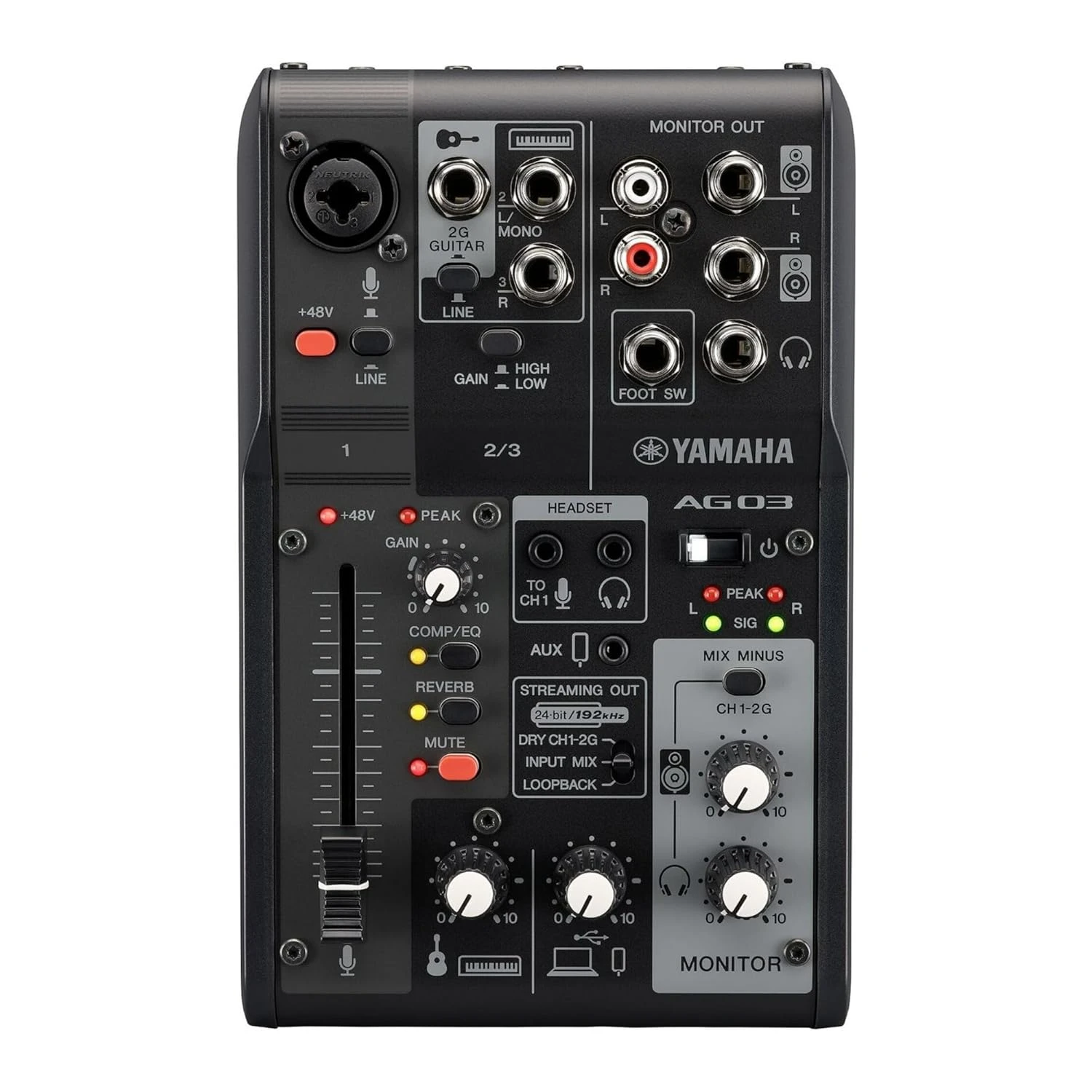 Yamaha AG03 MK2 3-Channel Live Streaming Loopback Mixer/Interface - Black