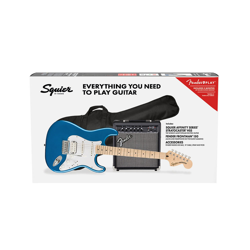 Fender 0372820402 Squier Affinity Strat HSS Pack Maple Lake Placid Blue Electric Guitar