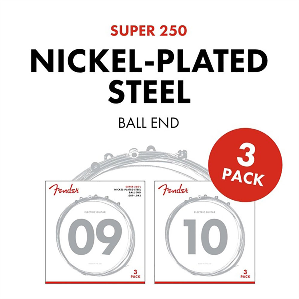 Fender 0730250309 Electric Guitar String Super 250 Nickel Plated .009-.042 250L -3 pack