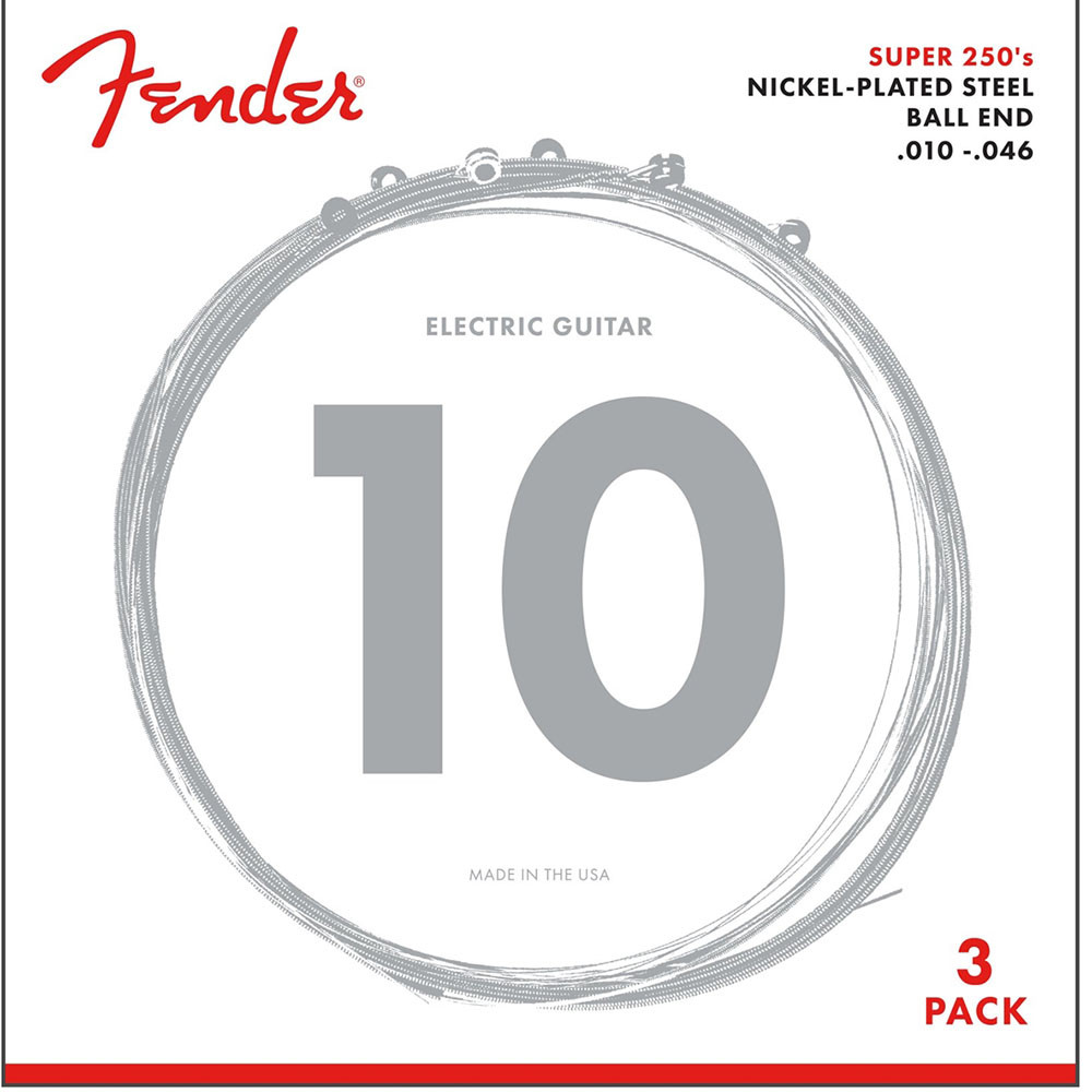 Fender 0730250310 Electric Guitar String Super 250 Nickel Plated .010-.046 250R -3 pack