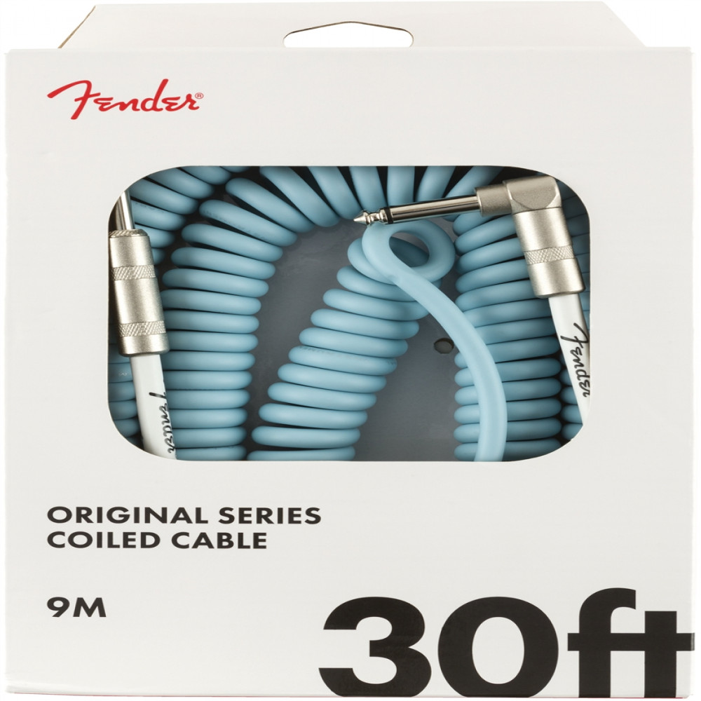 Fender 0990823006 Instrument Cable Original Series Coiled Straight-Angle 30Ft Daphne Blue