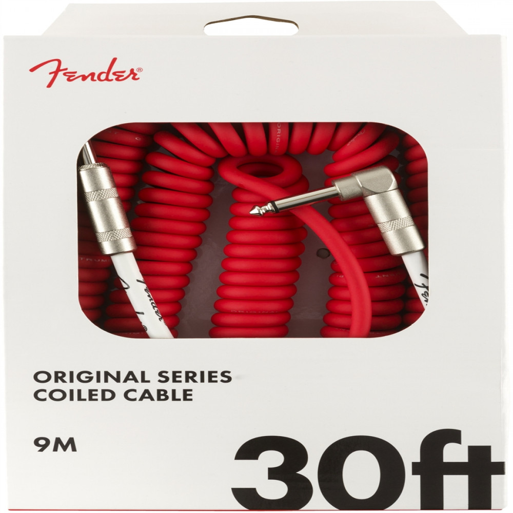 Fender 0990823005 Instrument Cable Original Series Coiled Straight-Angle 30Ft Fiesta Red