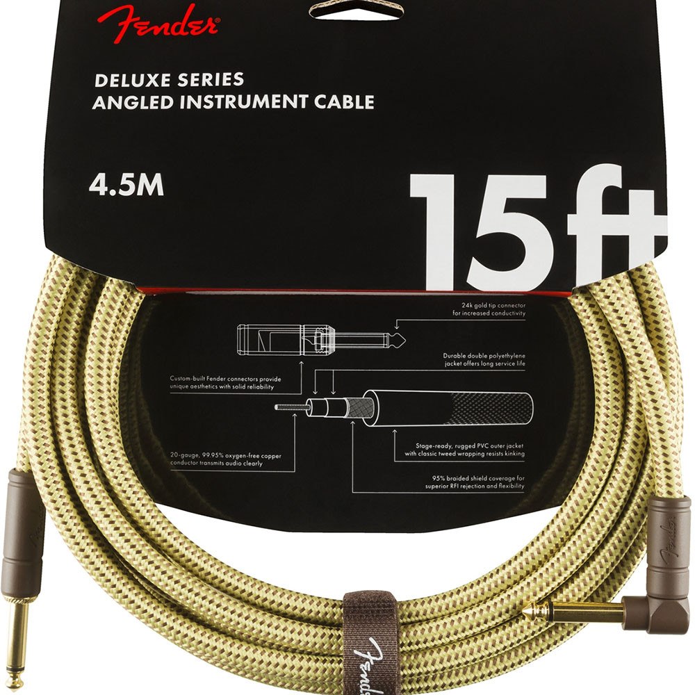 Fender 0990820086 Instrument Cable Deluxe Series Angled 15Ft Tweed