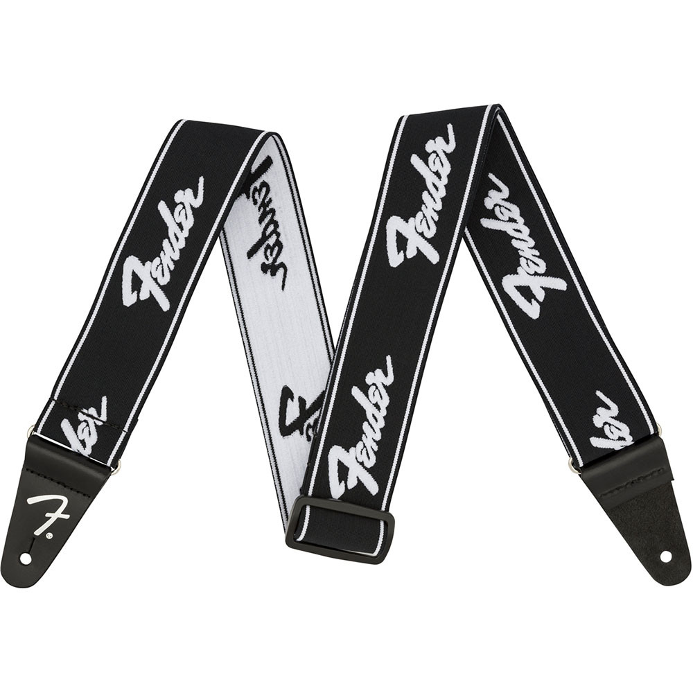 Fender 0990642074 2" WeighLess Running Logo Guitar Strap Black/White