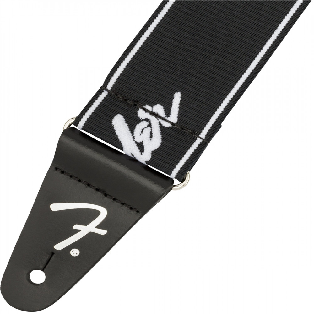 Fender 0990642074 2" WeighLess Running Logo Guitar Strap Black/White