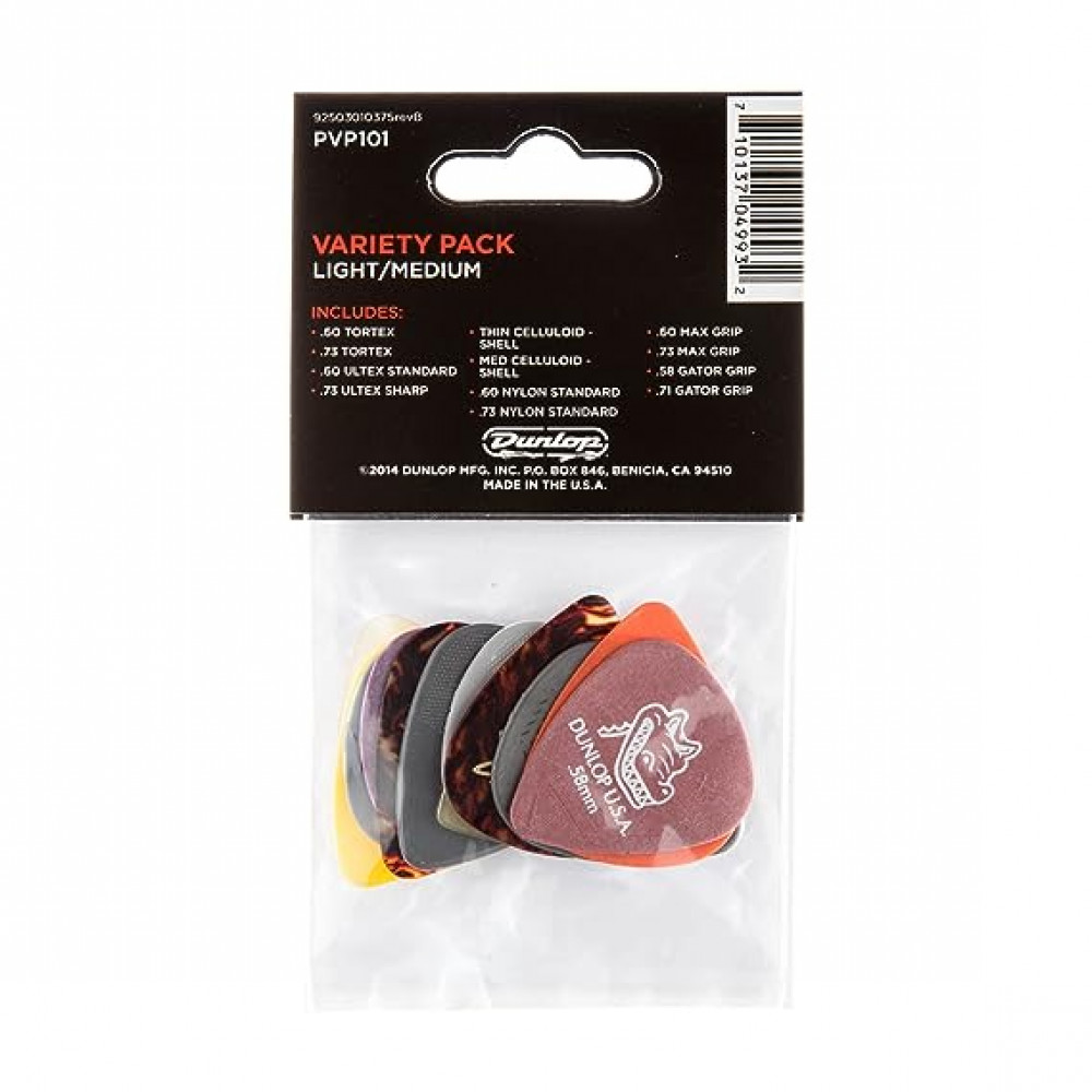 Dunlop PVP101 Guitar Pick Variety Pack Assorted- Light/Medium (12 PK)