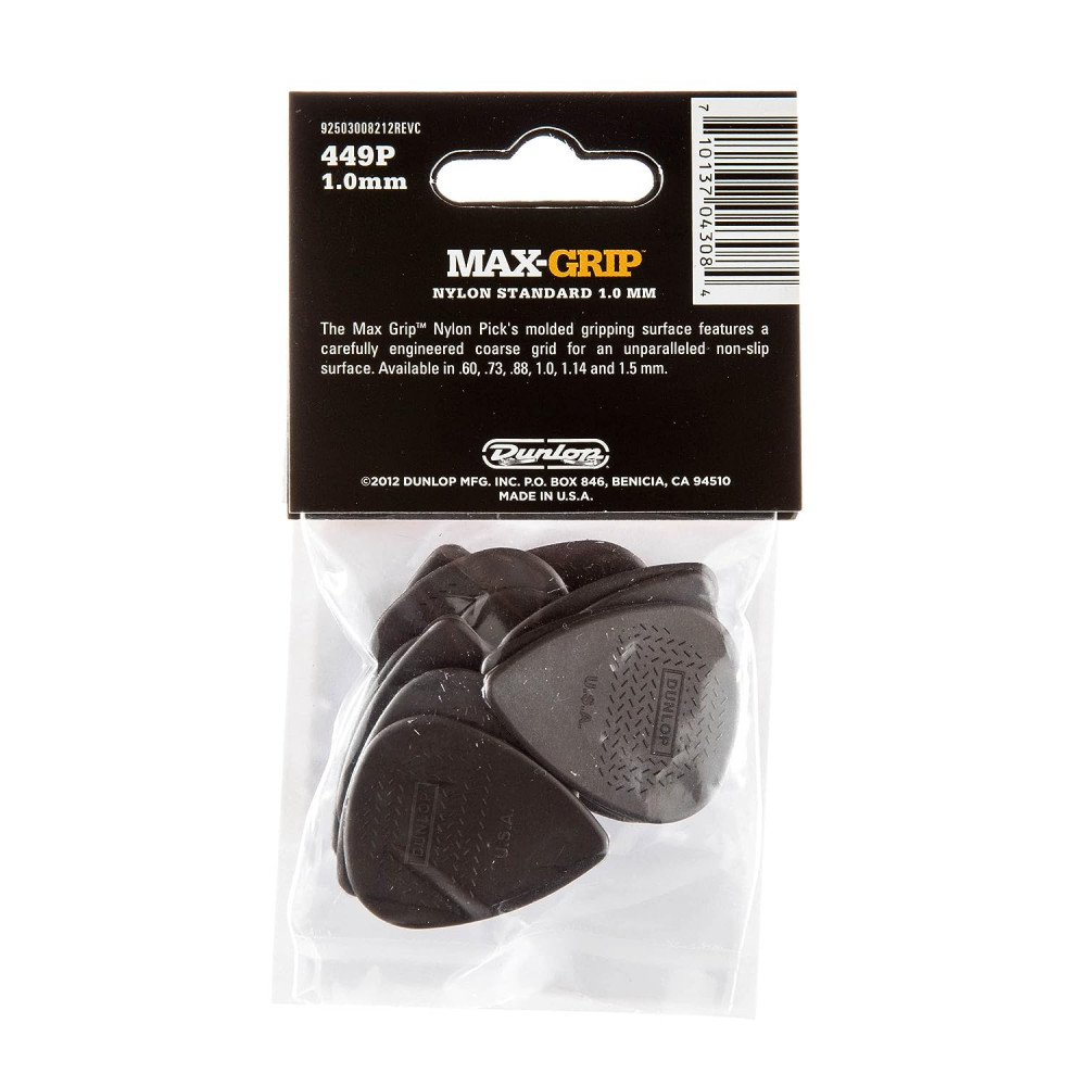 Dunlop 449P100 Guitar Pick Nylon Max Grip Standard 1mm (12 PK)
