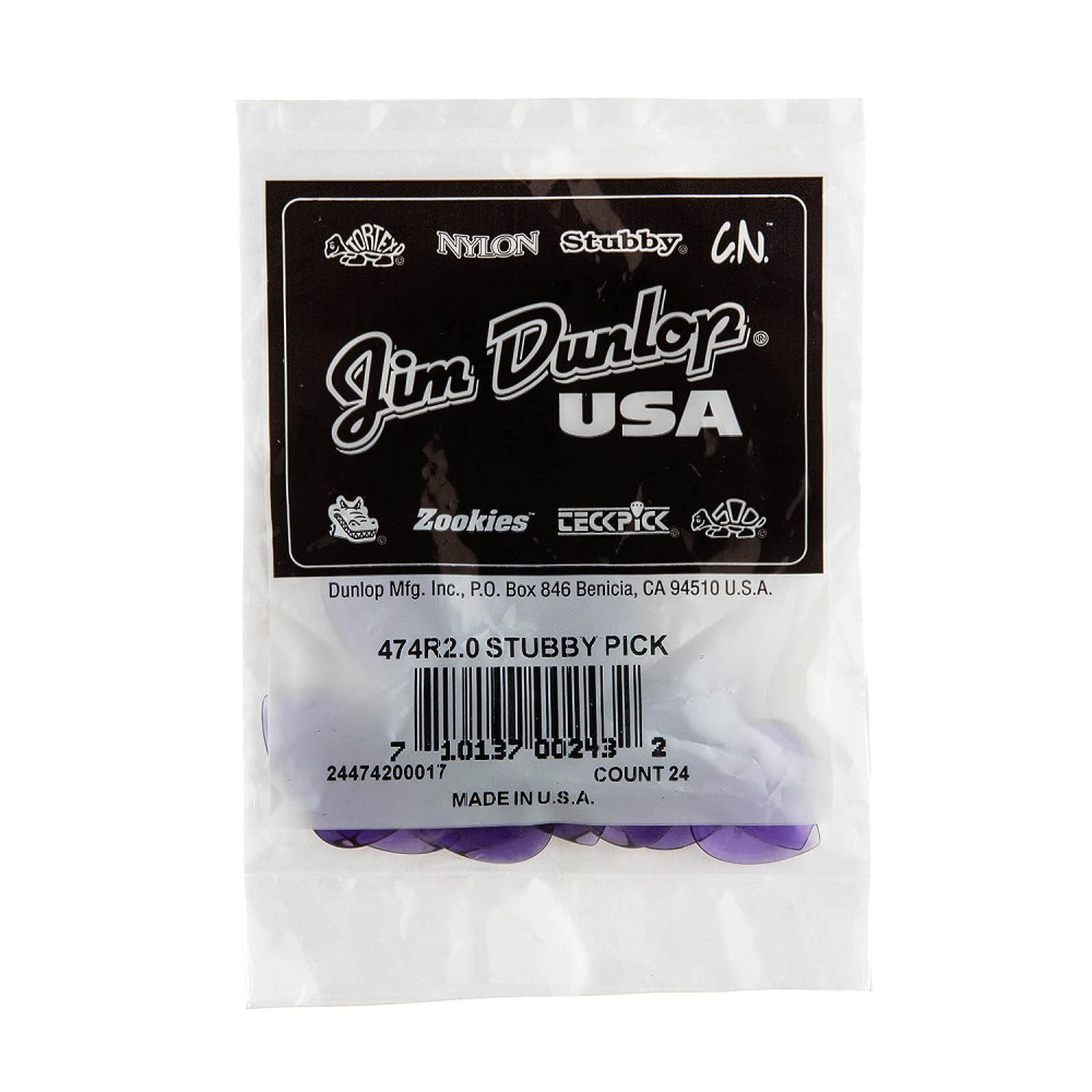 Dunlop 474R200 Guitar Pick Stubby Jazz 2mm (24 PK)