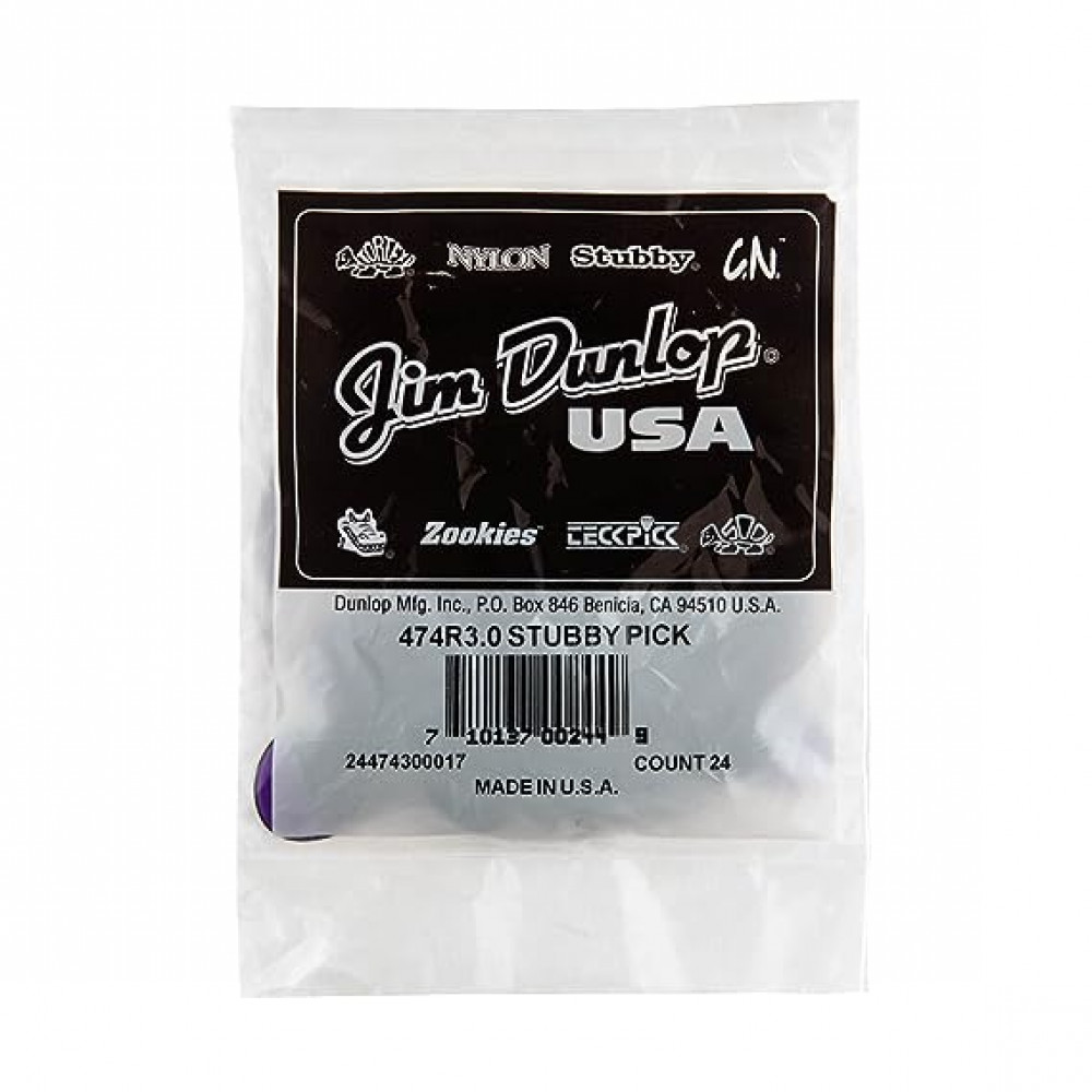 Dunlop 474R300 Guitar Pick Stubby Jazz 3mm (24 PK)