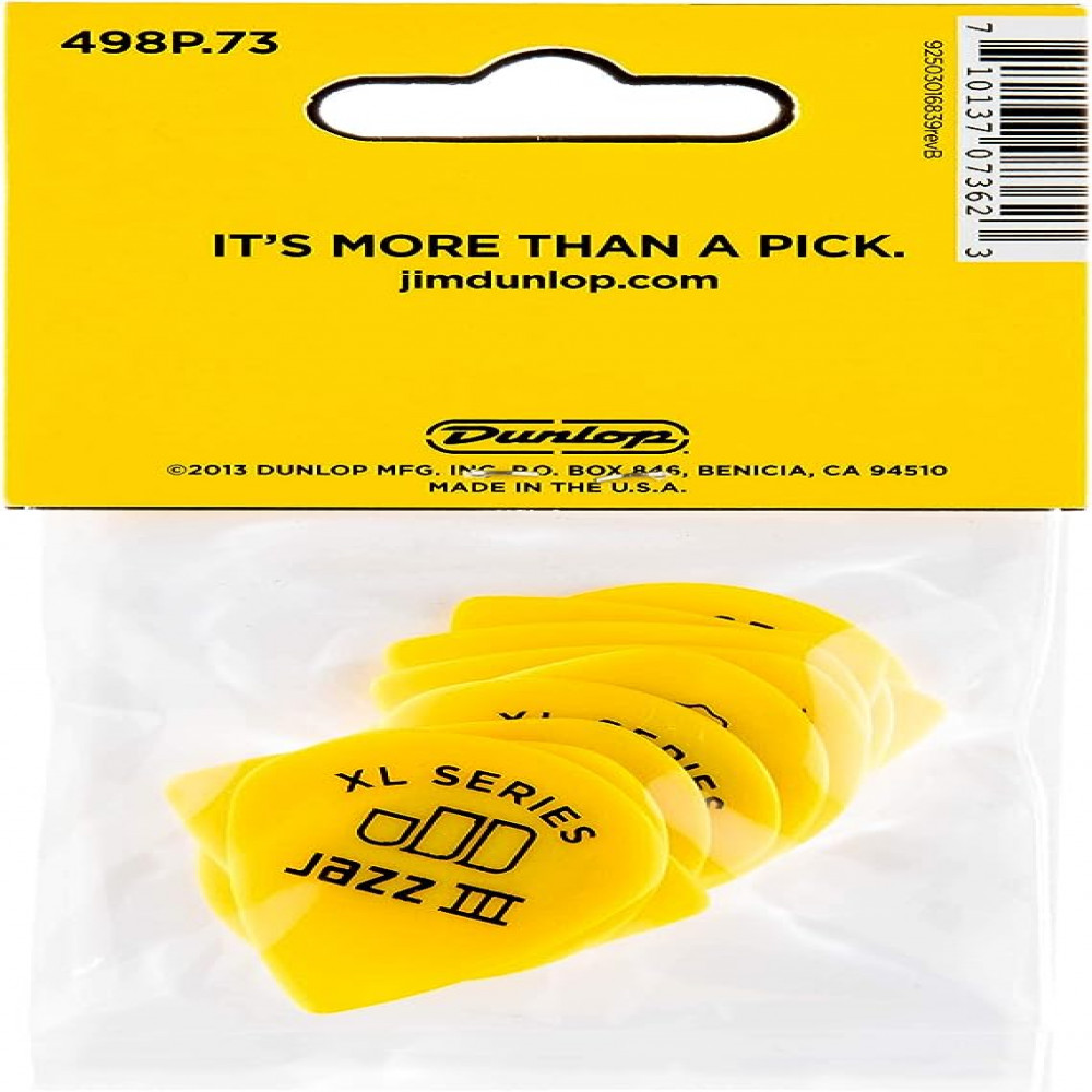 Dunlop 498P073 Guitar Pick Tortex Jazz III XL .73mm (12 PK)