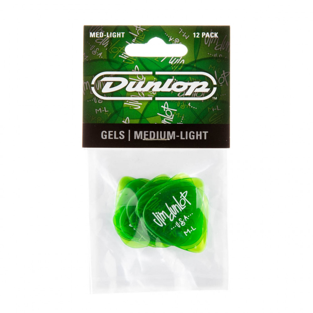 Dunlop 486PML Guitar Pick Gels Green- Medium Light (12 PK)