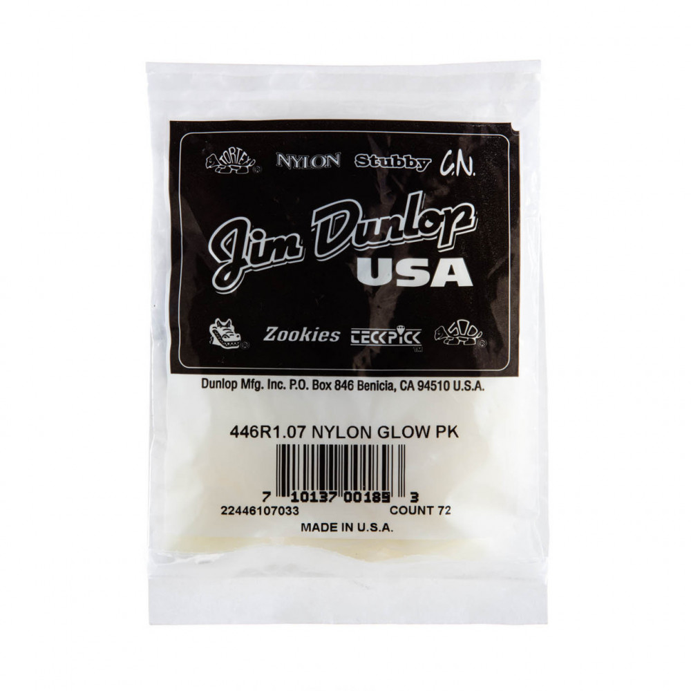 Dunlop 446R107 Guitar Pick Nylon Glow 1.07mm (72 PK)