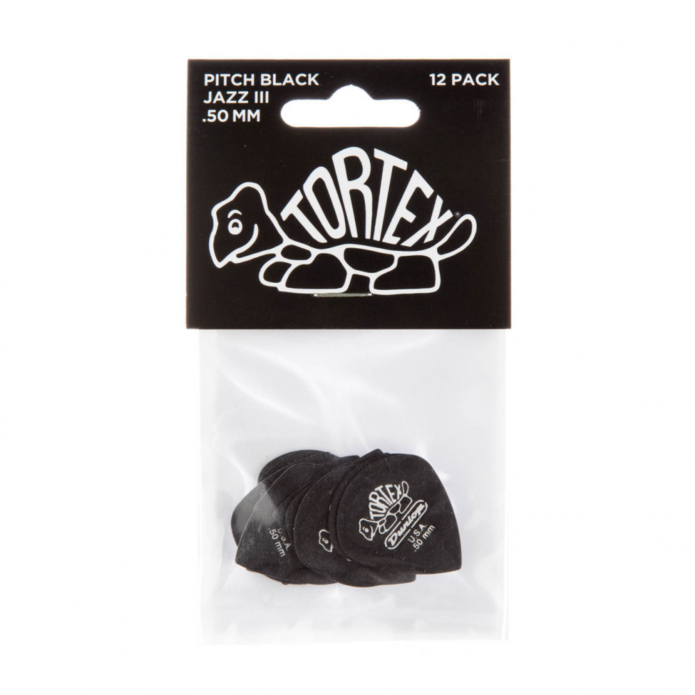 Dunlop 482R050 Guitar Pick Tortex Pitch Black Jazz III .50mm (72 PK)