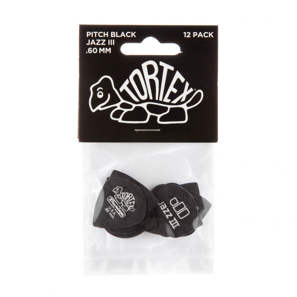 Dunlop 482R060 Guitar Pick Tortex Pitch Black Jazz III .60mm (72 PK)