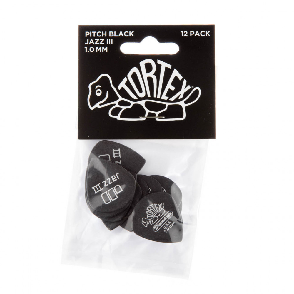 Dunlop 482R100 Guitar Pick Tortex Pitch Black Jazz III 1mm (72 PK)