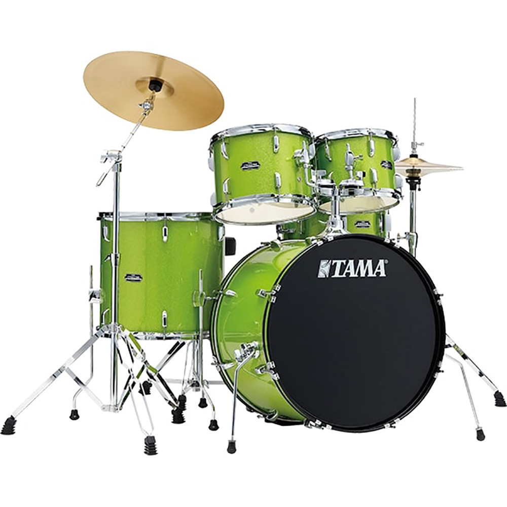 Tama ST52H5C-LGS 22" Stagestar Lime Green Sparkle Bass Drum Kit with Hardware, Throne & Cymbals