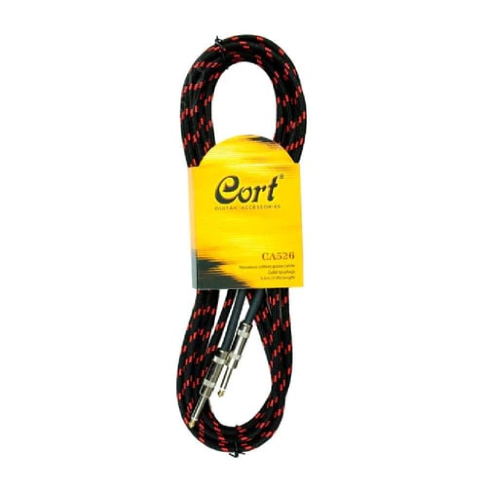 Cort CA526 Black 15 Ft Gold Tip Guitar Cable with Cotton Lining