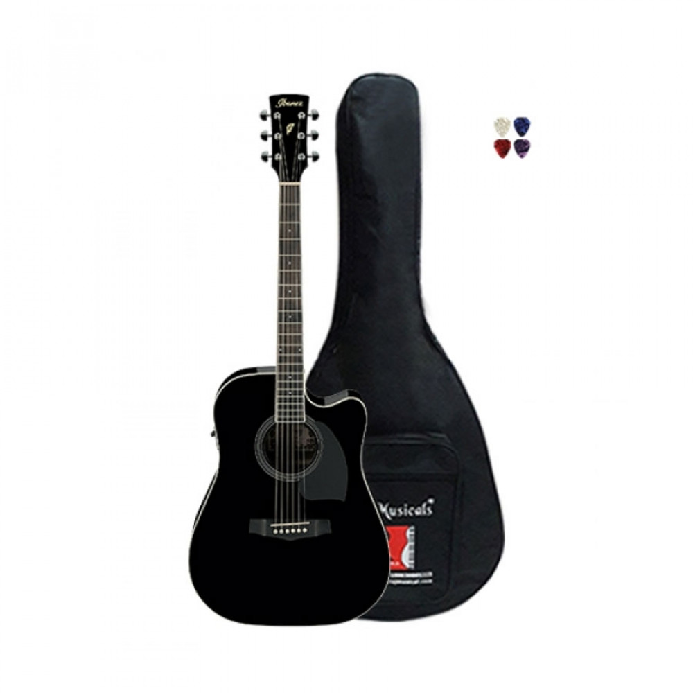 Ibanez PF15ECE-BK Cutaway Dreadnought body Black High Gloss Semi Acoustic Guitar