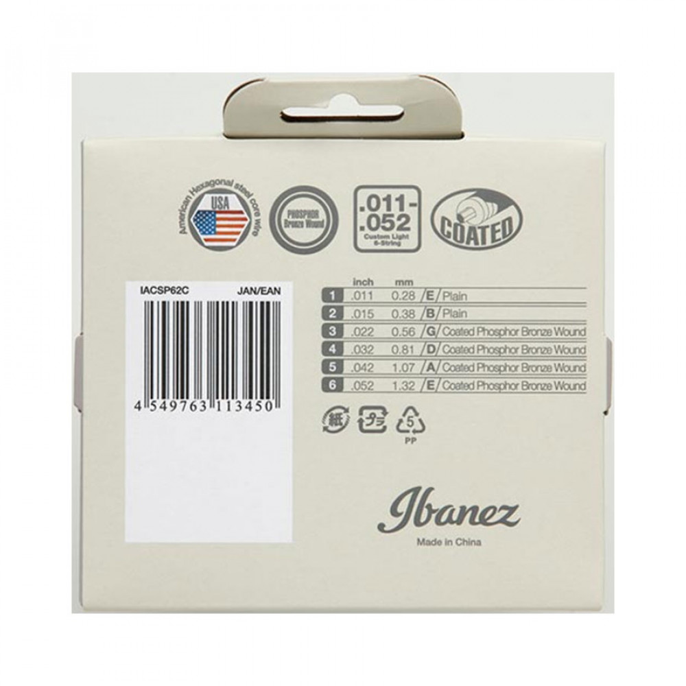 Ibanez IACSP62C Coated Acoustic Guitar String Phosphor Bronze Wound 011-052