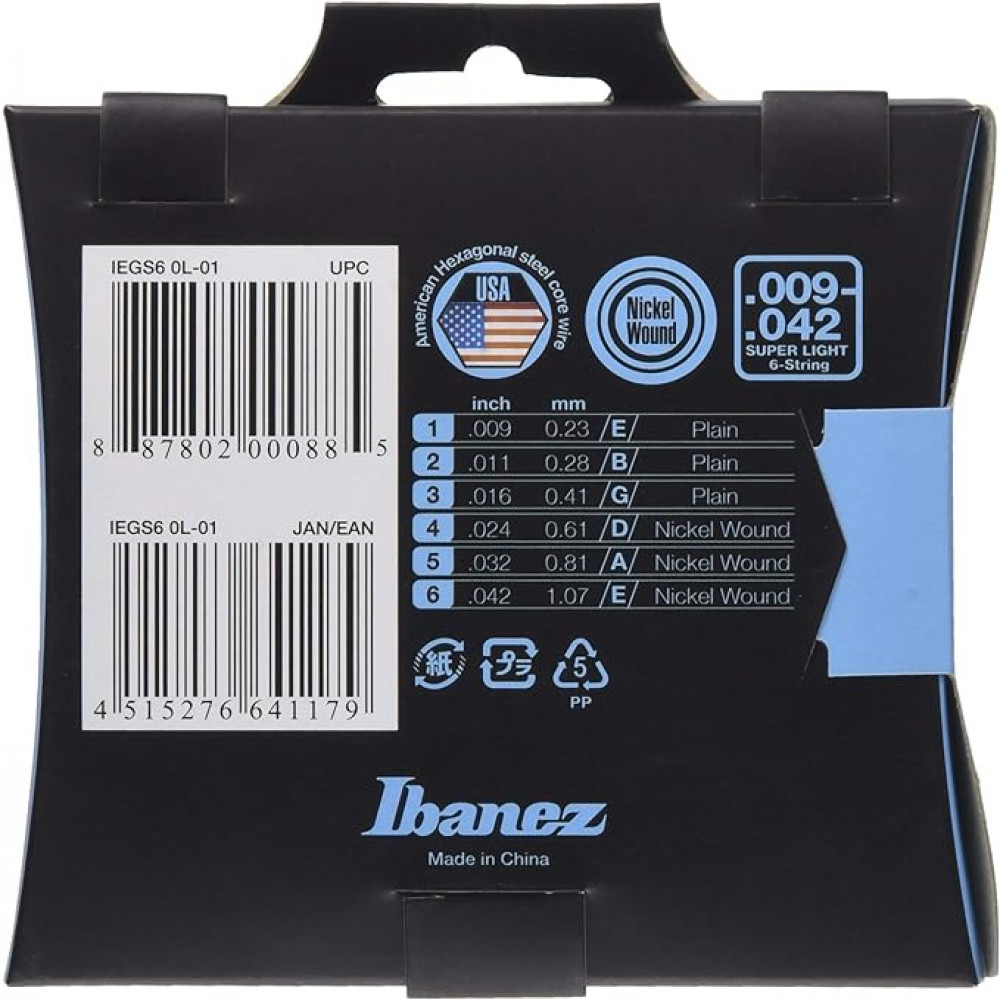 Ibanez IEGS6 Super Light Gauge Electric Guitar Strings, 0.09-0.42