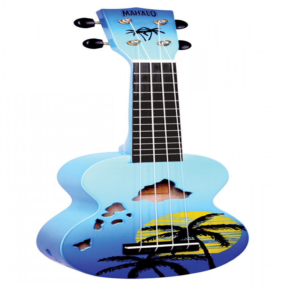 Mahalo MD1HABUB Designer Series Hawaii Blue Burst Soprano Ukulele with Bag