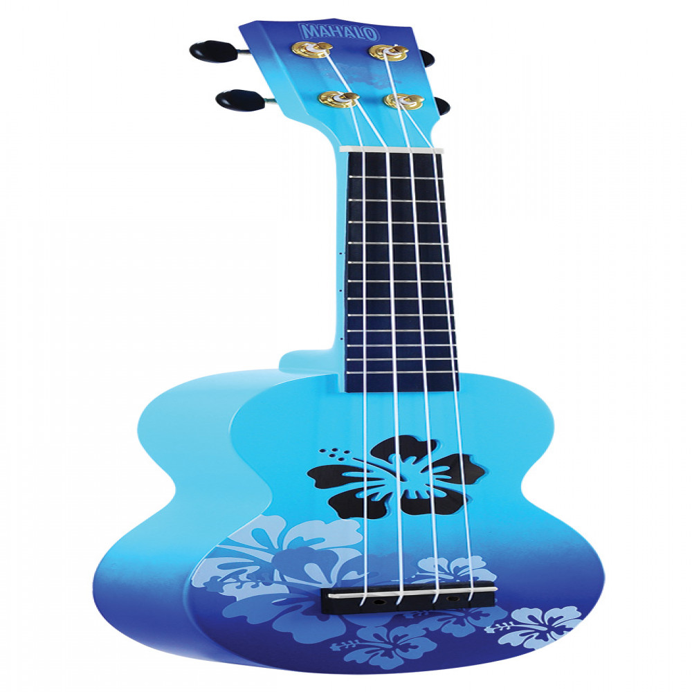 Mahalo MD1HBBUB Designer Series Hibiscus Blue Burst Soprano Ukulele with Bag