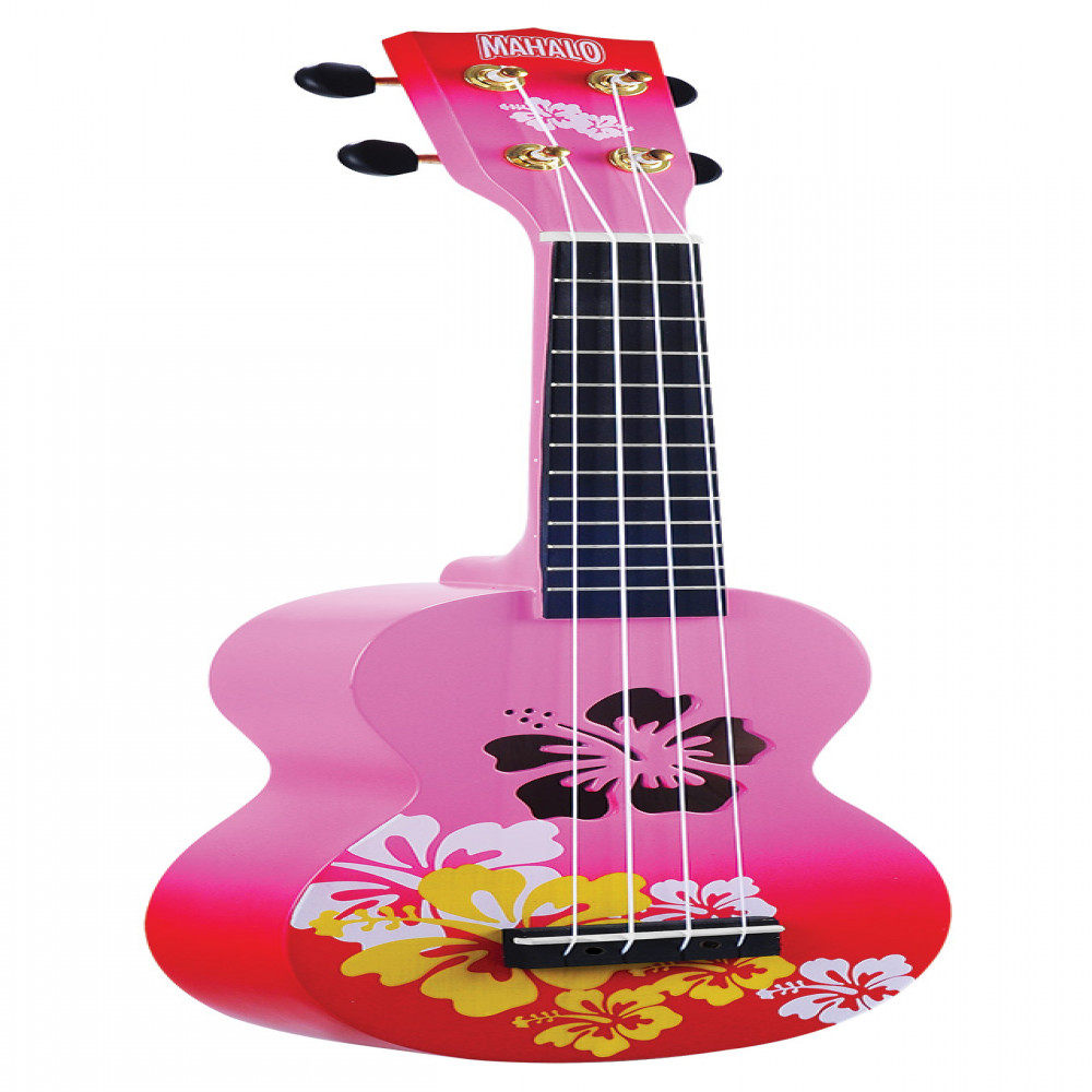 Mahalo MD1HBRDB Designer Series Hibiscus Red Burst Soprano Ukulele with Bag