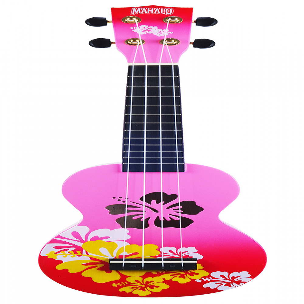 Mahalo MD1HBRDB Designer Series Hibiscus Red Burst Soprano Ukulele with Bag