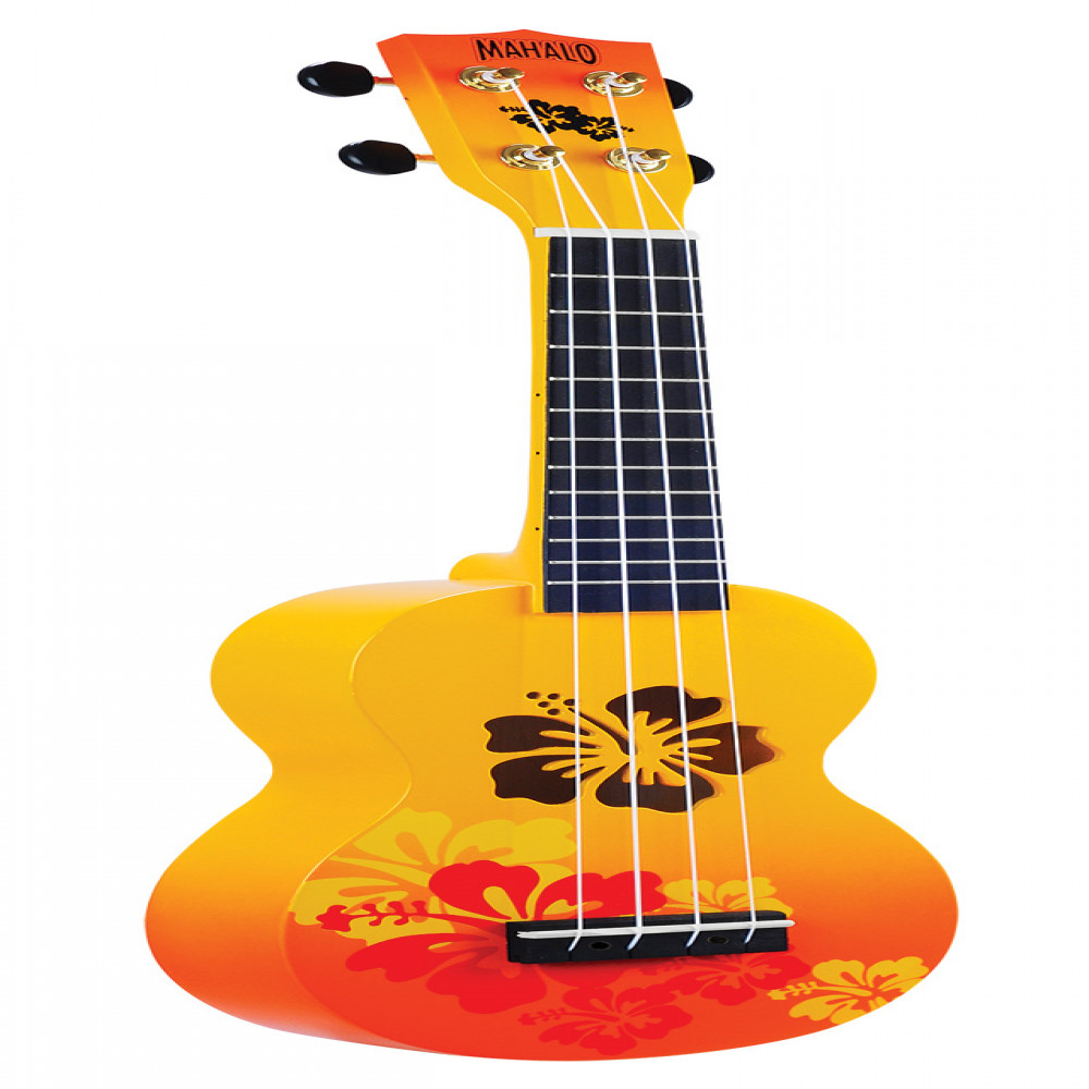 Mahalo MD1HBORB Designer Series Hibiscus Orange Burst Soprano Ukulele with Bag
