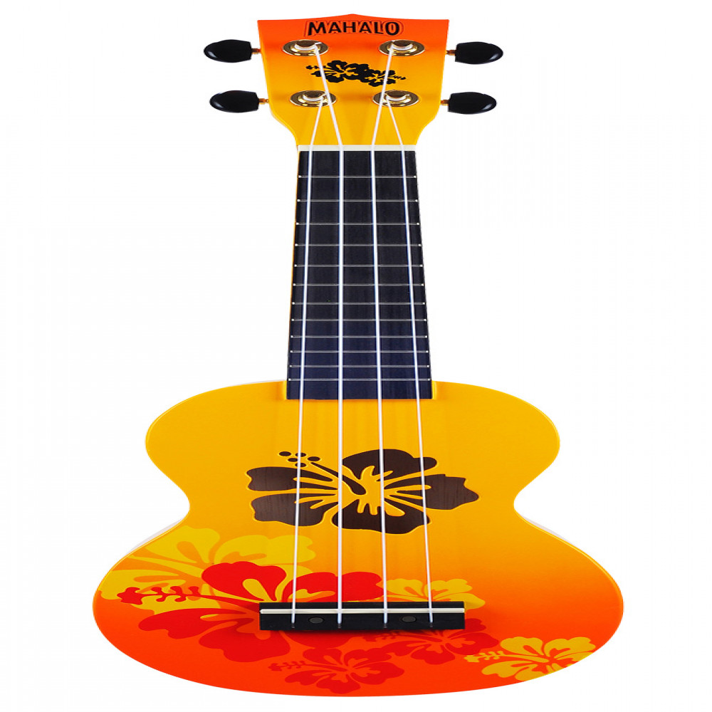 Mahalo MD1HBORB Designer Series Hibiscus Orange Burst Soprano Ukulele with Bag