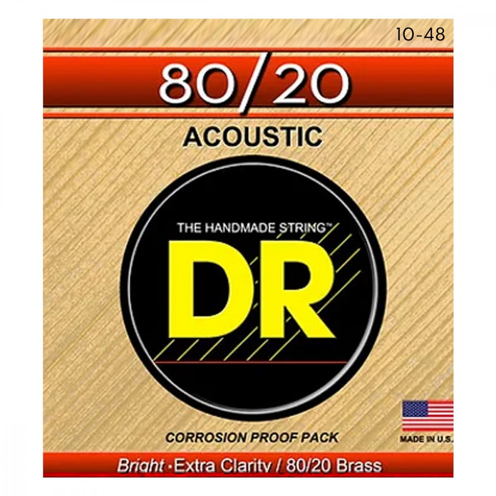 DR HA-10 Hi-Beams 80/20 brass acoustic guitar strings Custom Light .010-.048 - Set 3