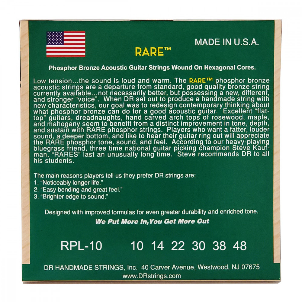 DR RPL-10 Acoustic Guitar Strings Rare .010-.048 Extra Light -Set 3