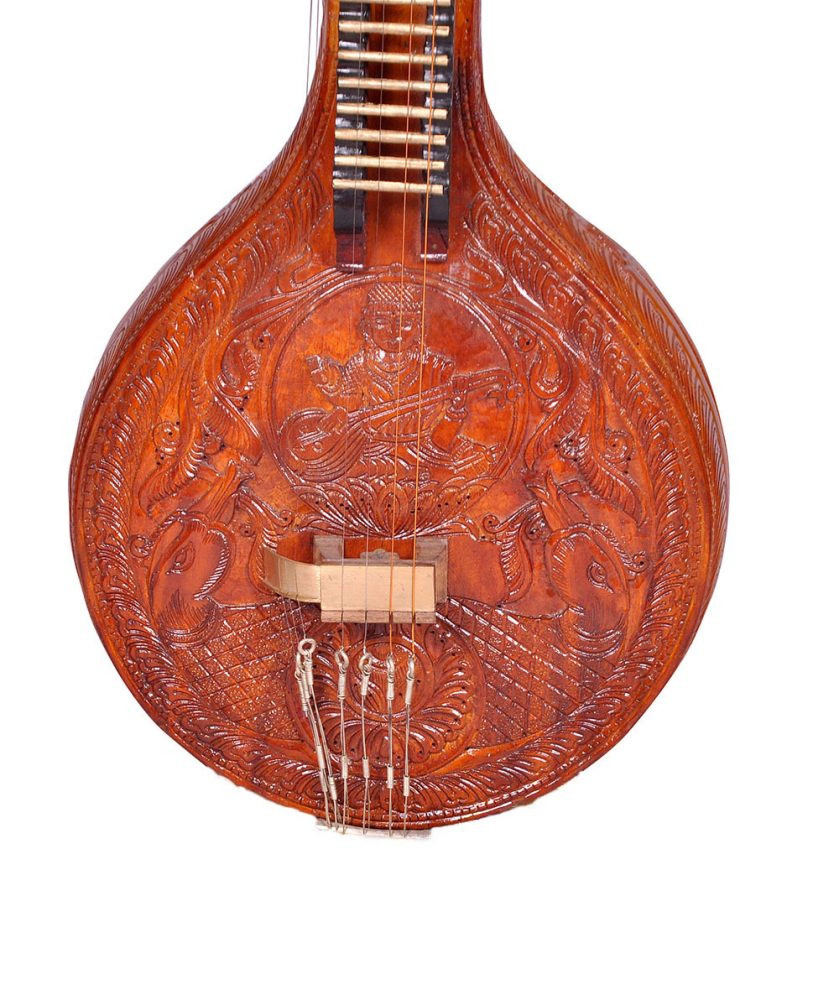Indian Ekandam Light Carving Veena Jackwood with accessories