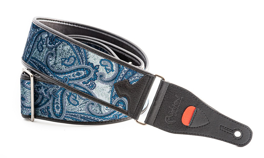 RightOn Vegan Velvet Blue Paisley Guitar Strap