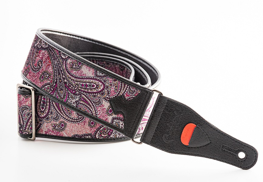 RightOn Vegan Velvet Burgundy Paisley Guitar Strap
