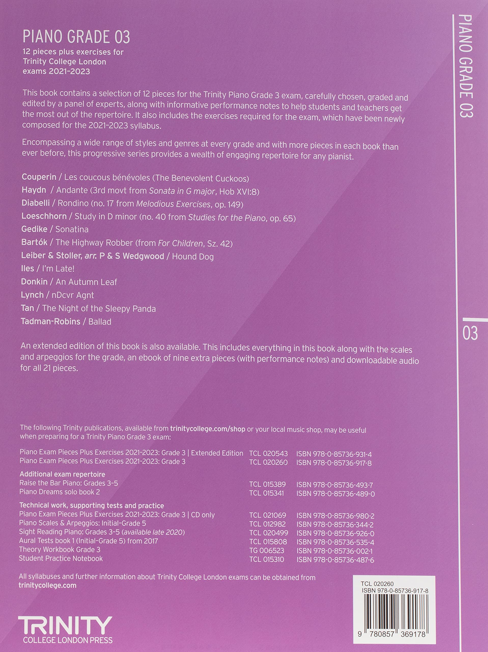 Trinity Piano Exam Pieces Plus Exercises From 2021-2023: Grade 3
