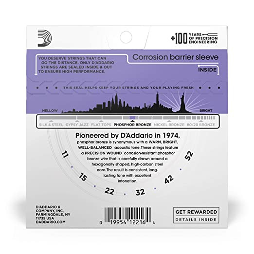 D Addario EJ26 E 11-52 Custom Light Acoustic Guitar Strings