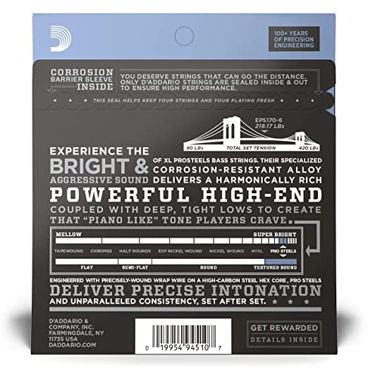 D Addario EPS170-6 32-130 Regular Light 6-String Long Scale Bass Strings