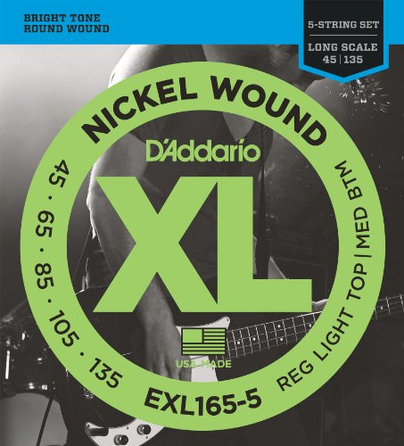 D Addario EXL165-5 45-135 Regular Light Top/Medium Bottom Long Scale 5-String Bass Strings