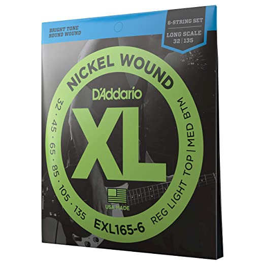 D Addario EXL165-6 32-135 Regular Light Top/Medium Bottom Long Scale 6-String Bass Strings