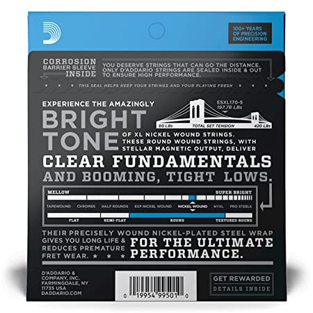 D Addario EXL170-5 45-130 Regular Light Long Scale 5-String Bass Strings